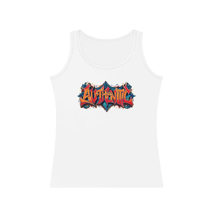 Authentic Women's Tank Top, Graffiti Style Design, Soft and Trendy, Black Gray White, Jeans Shorts Layered Jacket, Casual