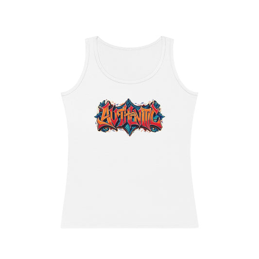 Authentic Women's Tank Top, Graffiti Style Design, Soft and Trendy, Black Gray White, Jeans Shorts Layered Jacket, Casual