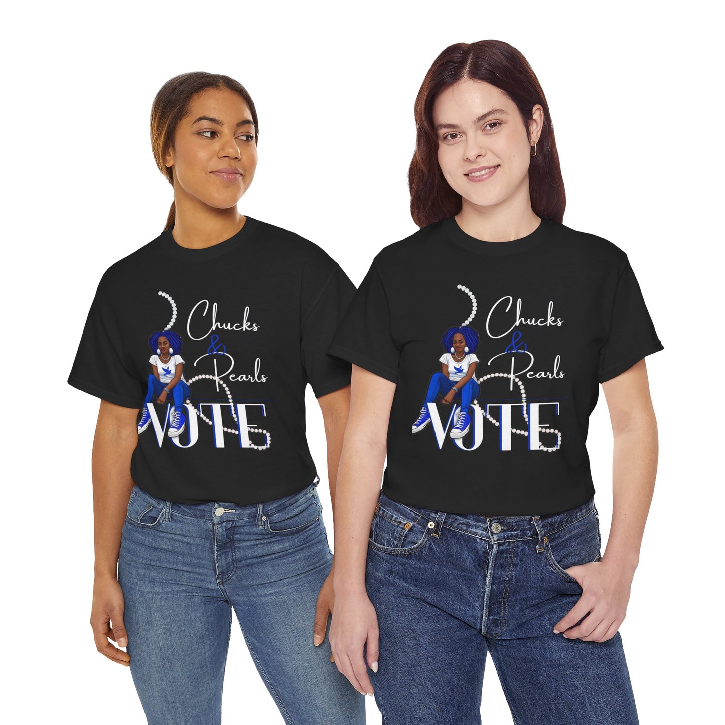 Unisex Heavy Cotton Tee - Chucks & Pearls Royal Blue and White Zeta Inspired Rock the Vote Shirt