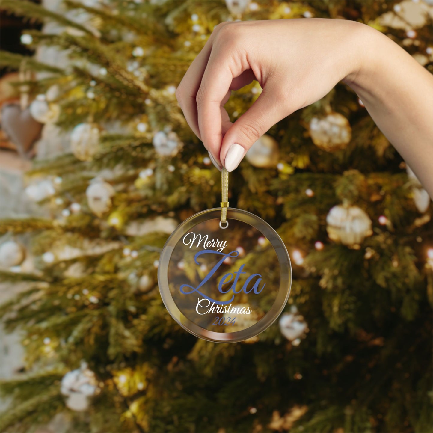 Glass Ornaments Merry Zeta Christmas 2024 Royal Blue and White Sorority Inspired Ornament