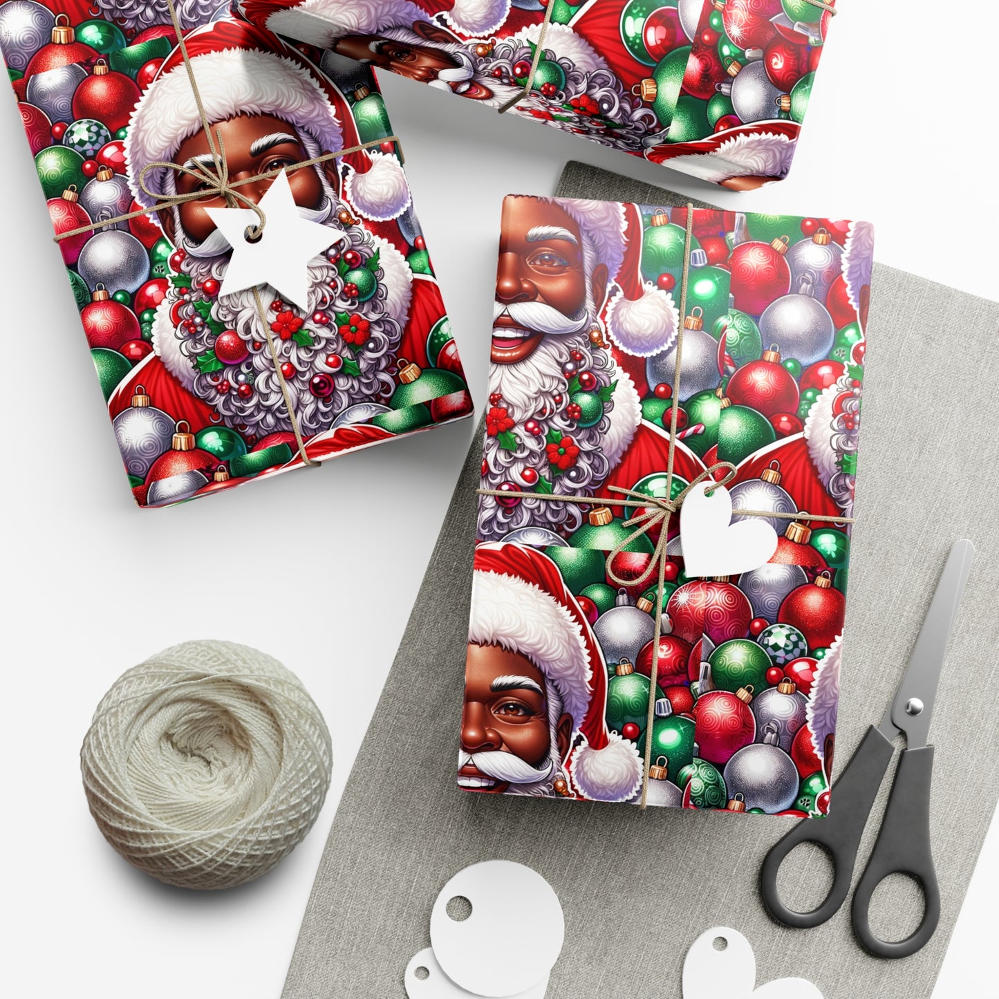 Christmas Cheer Wrapping Papers, Festive African American Santa Gift Wrap, HoliRosy Cheeks, Nose, Xmas Spirit Decor, P