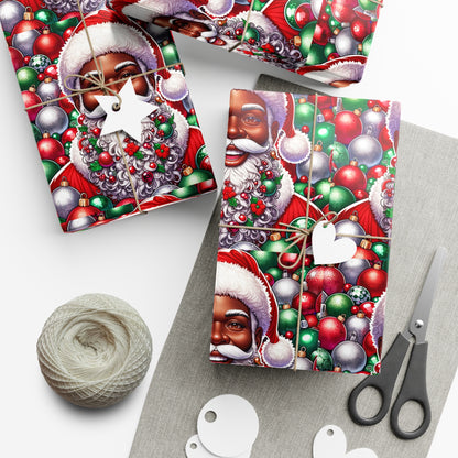 Christmas Cheer Wrapping Papers, Festive African American Santa Gift Wrap, HoliRosy Cheeks, Nose, Xmas Spirit Decor, P