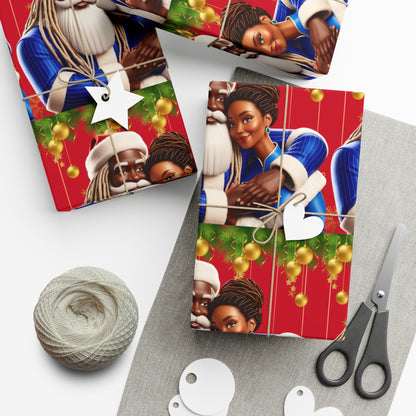 Wrapping Paper Black Santa and Mrs Hint of Ble