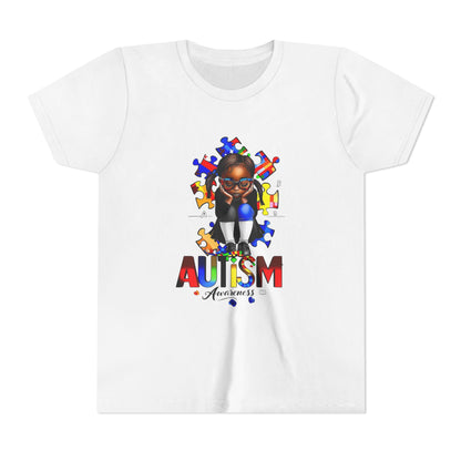 Autism Awareness Youth Tee for Girls, Black Girl Tshirt, Puzzle Piece Graphic Shirt, Autism Support Apparel, Inclusive Kid's