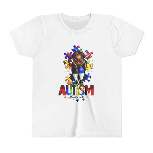 Autism Awareness Youth Tee for Girls, Black Girl Tshirt, Puzzle Piece Graphic Shirt, Autism Support Apparel, Inclusive Kid's