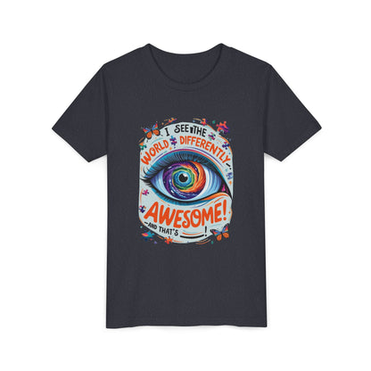 Autism Awareness Youth Tee, Eye Galaxy, Puzzle Pieces, Butterflies, Neurodiversity Shirt, Unique Perspective Clothing