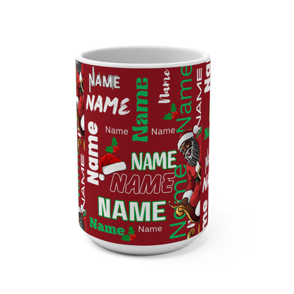 Red Writing Wall Mug, Black Santa Knows My Name, Your Name, 15oz Cup for Holidays, Christmas Gift, Personalized