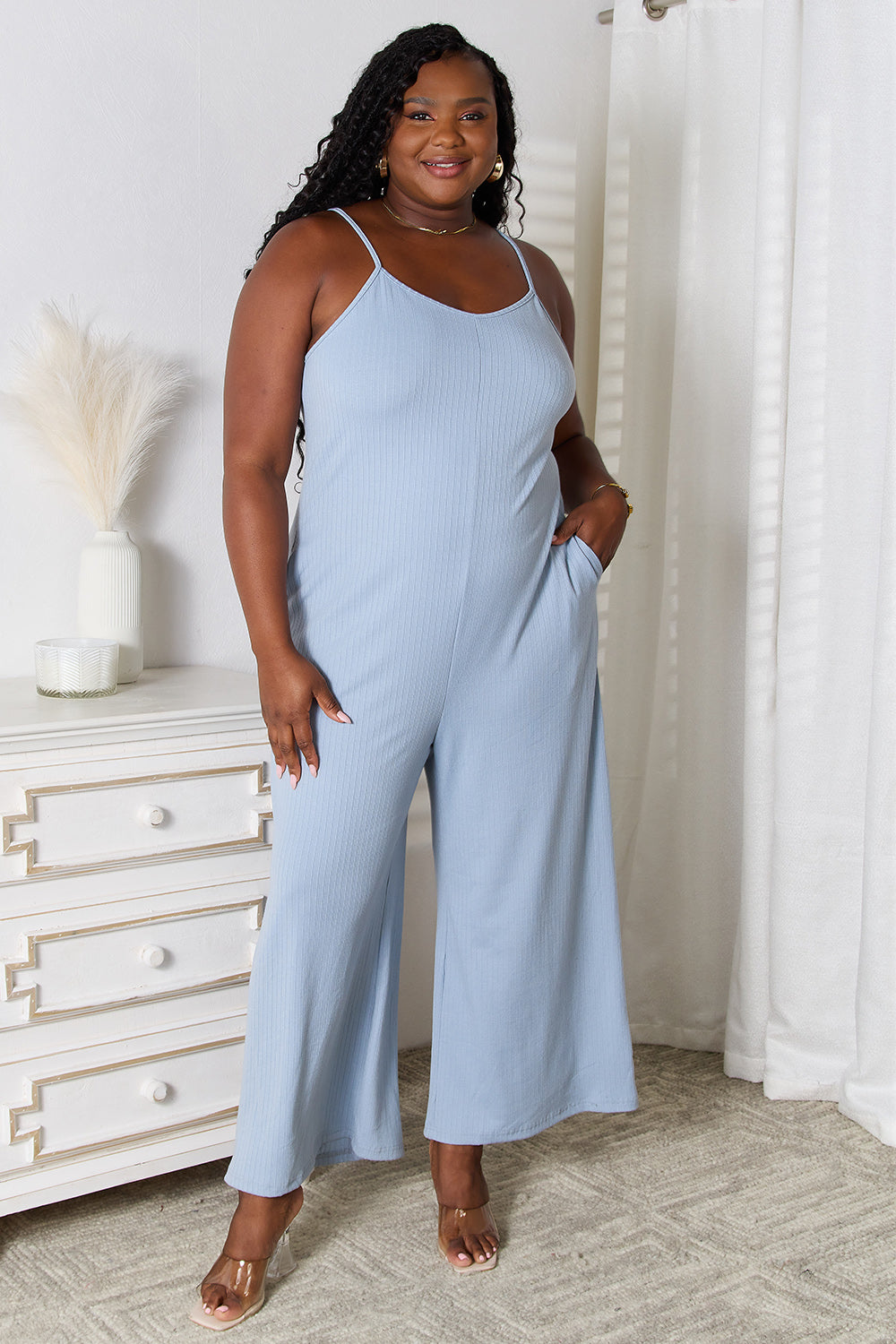 Basic Bae Full Size Spaghetti Strap V-Neck Jumpsuit-VMA Specialties Boutique