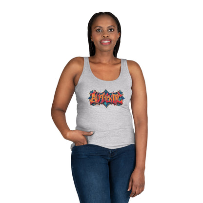 Authentic Women's Tank Top, Graffiti Style Design, Soft and Trendy, Black Gray White, Jeans Shorts Layered Jacket, Casual