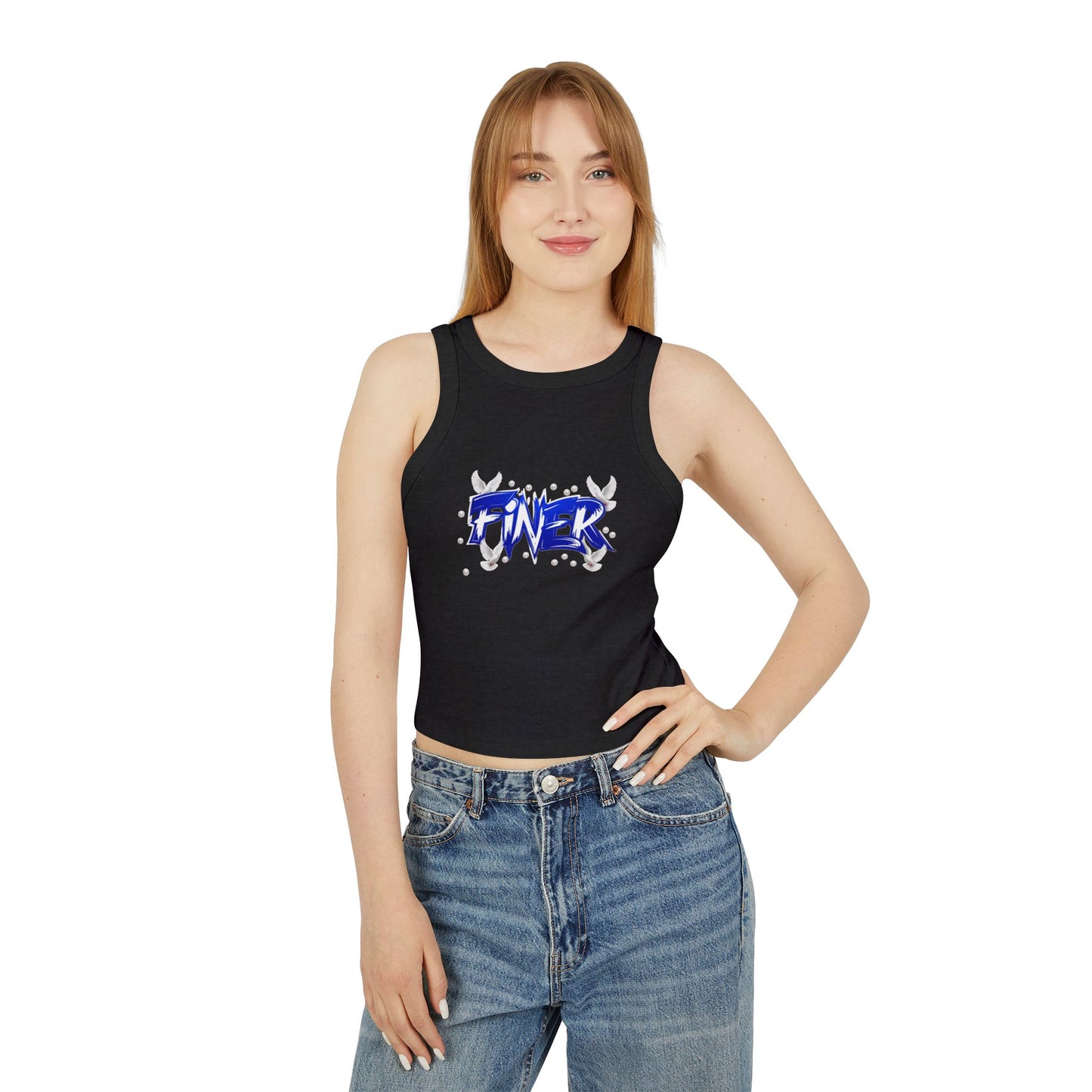 Racer Tank Top, Empowering FINER Graphic Shirt, Women's Activewear, Fitness Tank, Workout Clothing, Stylish Sleeveless Top