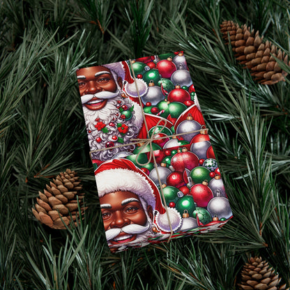 Christmas Cheer Wrapping Papers, Festive African American Santa Gift Wrap, HoliRosy Cheeks, Nose, Xmas Spirit Decor, P
