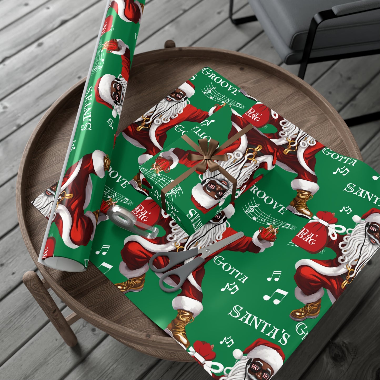Santa Gotta Groove, African American Santa Christmas Holiday Wrap