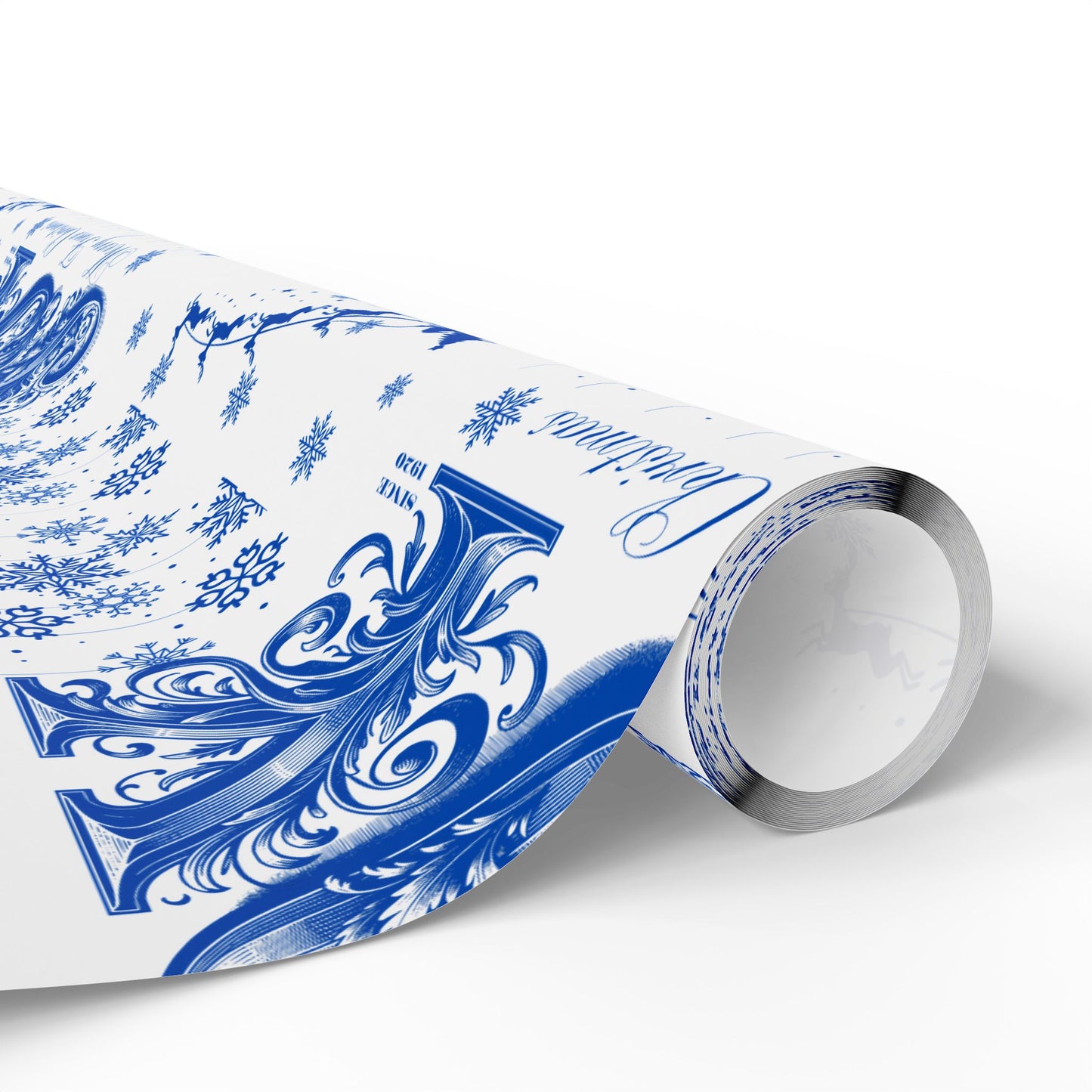 Wrapping Paper, Joy Since 1920 Zeta Inspired Christmas Gift Wrap, Royal Blue and White, Have a Merry Finer Christmas, Holiday