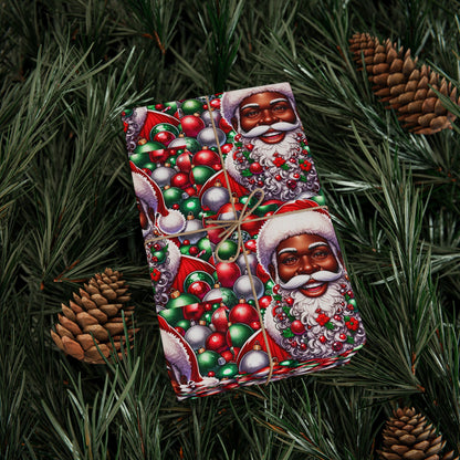 Christmas Cheer Wrapping Papers, Festive African American Santa Gift Wrap, Holiday Ornaments, Rosy Cheeks, Nose, Xmas Spirit Decor, Party