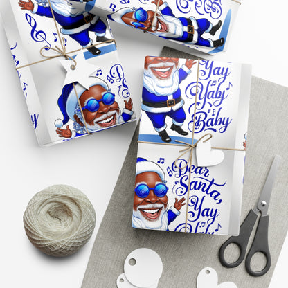 Gift Wrap Papers - Dear Santa African American Santa Yay baby Royal blue and white