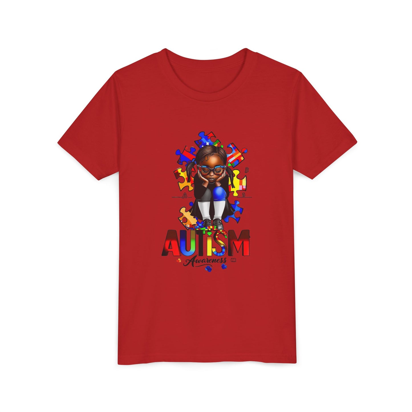 Autism Awareness Youth Tee for Girls, Black Girl Tshirt, Puzzle Piece Graphic Shirt, Autism Support Apparel, Inclusive Kid's