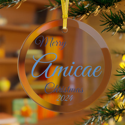 Glass Ornaments Merry Amicae Christmas 2024 Royal Blue and Light Blue Sorority Friend Inspired Ornament