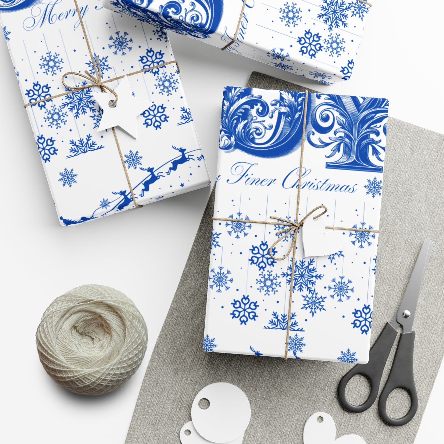 Wrapping Paper, Joy Since 1920 Zeta Inspired Christmas Gift Wrap, Royal Blue and White, Have a Merry Finer Christmas, Holiday