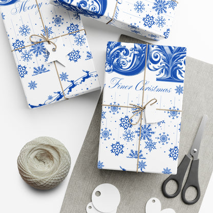 Wrapping Paper, Joy Since 1920 Zeta Inspired Christmas Gift Wrap, Royal Blue and White, Have a Merry Finer Christmas, Holiday