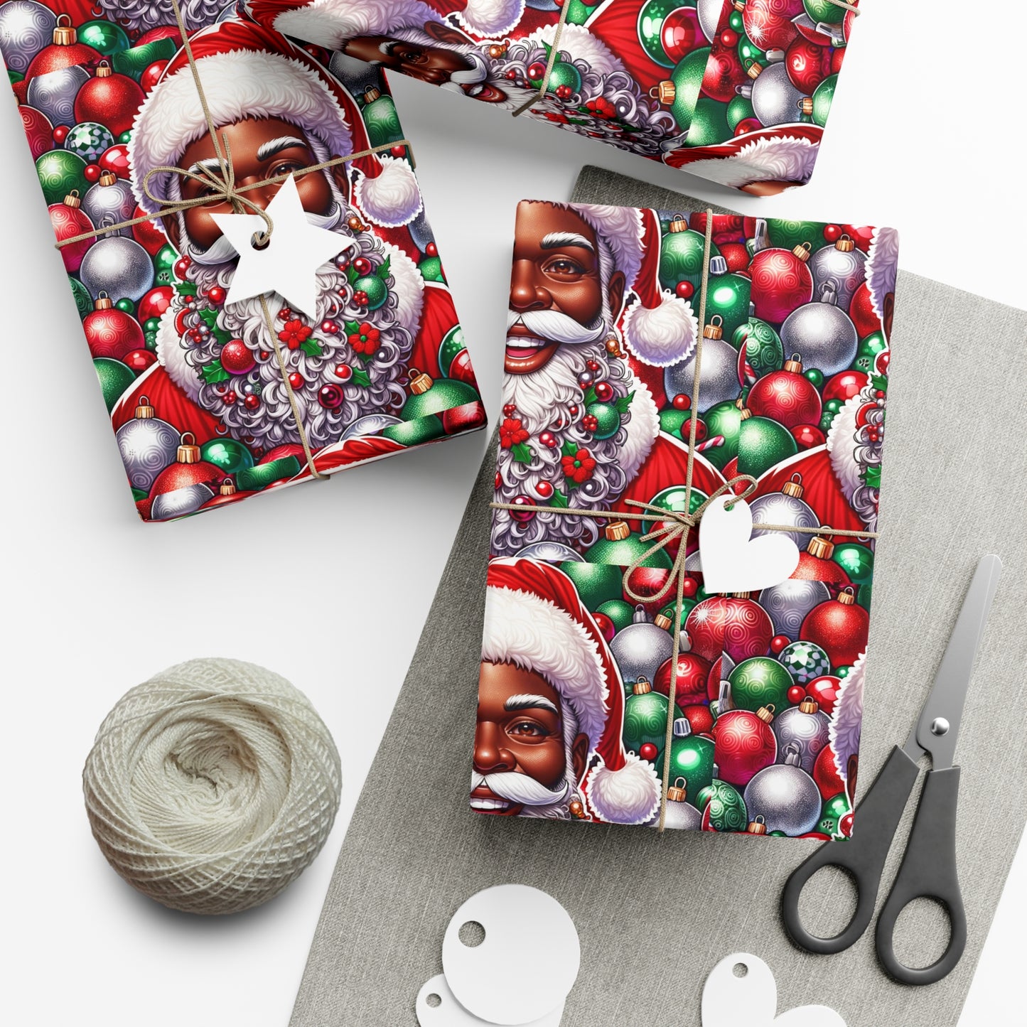Christmas Cheer Wrapping Papers, Festive African American Santa Gift Wrap, HoliRosy Cheeks, Nose, Xmas Spirit Decor, P