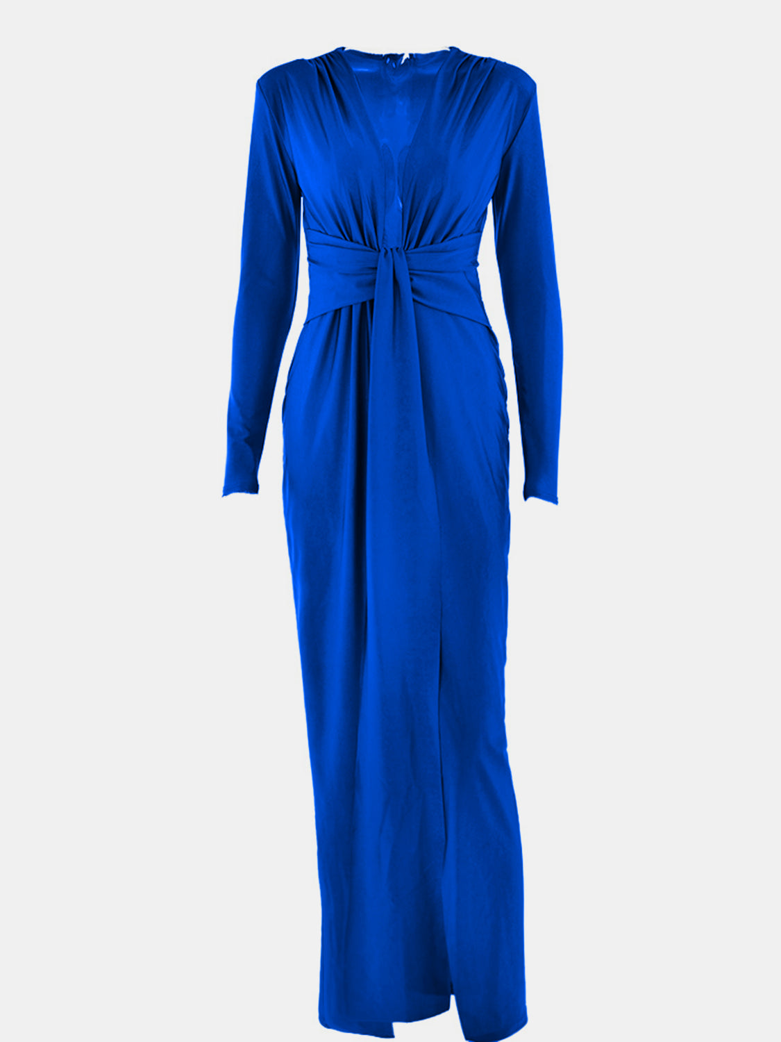 Ruched Slit Plunge Long Sleeve Dress-VMA Specialties Boutique