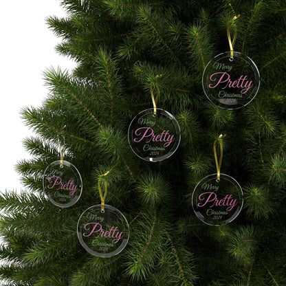 Glass Ornaments Merry Pretty Christmas 2024 Pink and Green Sorority Inspired Ornament