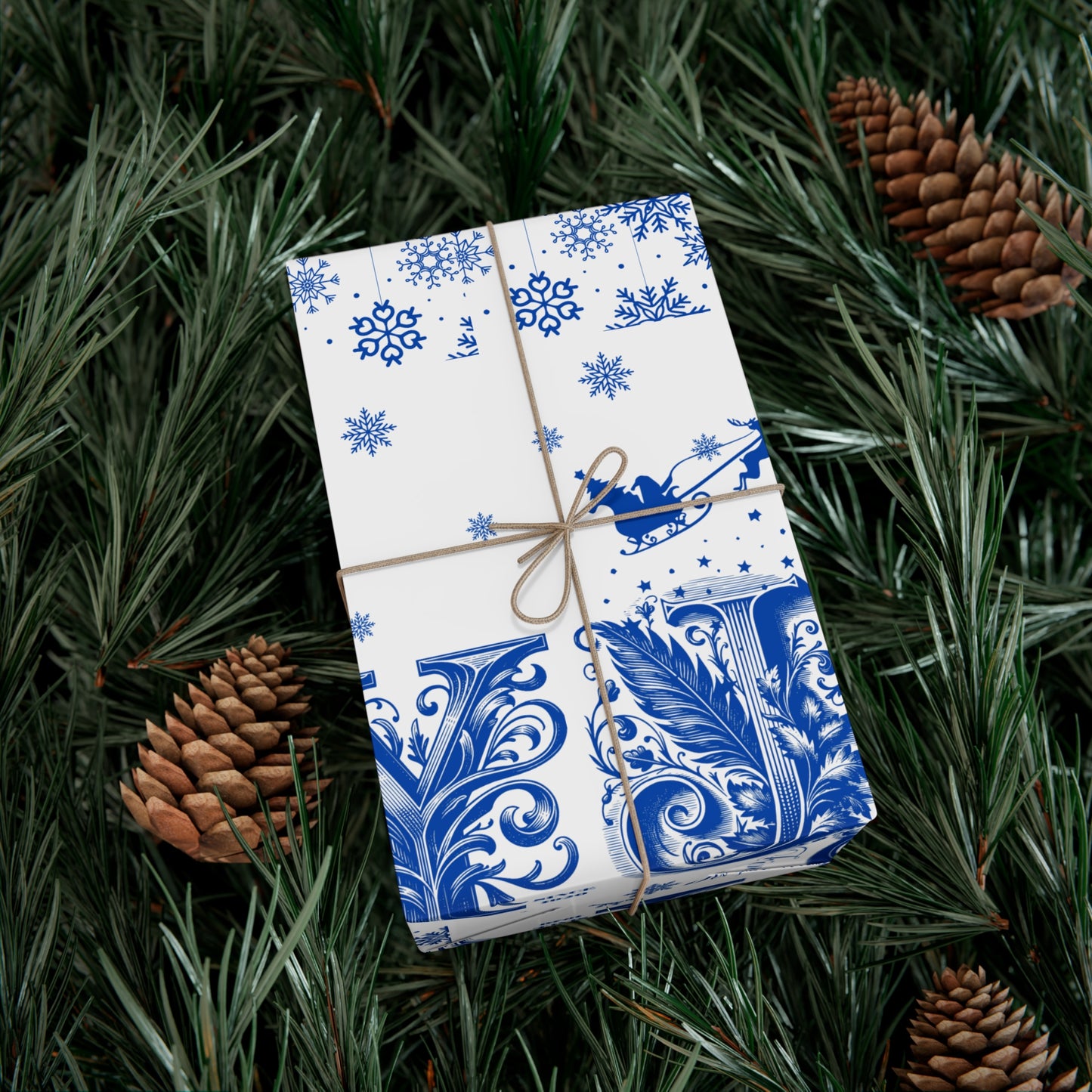 Wrapping Paper, Joy Since 1920 Zeta Inspired Christmas Gift Wrap, Royal Blue and White, Have a Merry Finer Christmas, Holiday