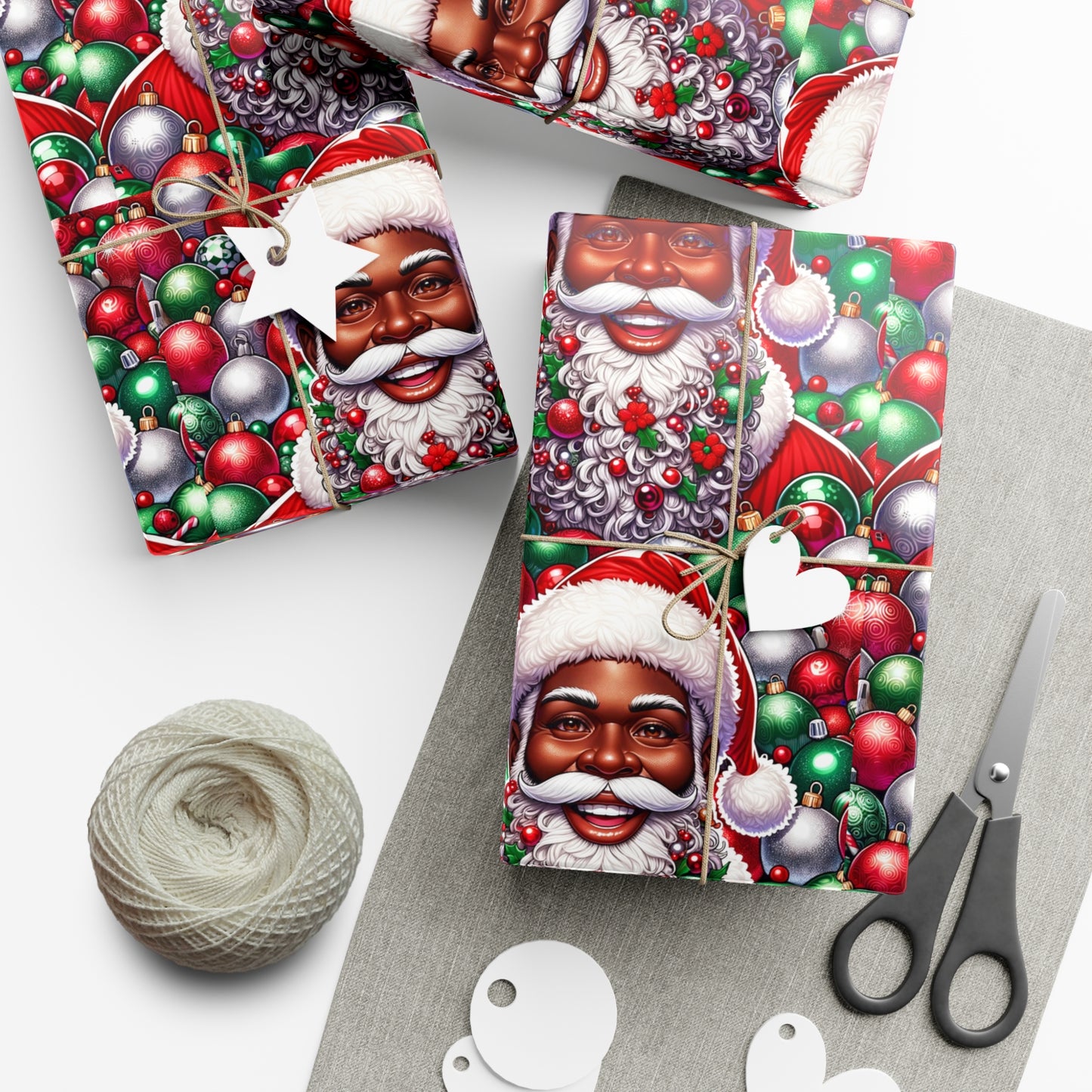Christmas Cheer Wrapping Papers, Festive African American Santa Gift Wrap, HoliRosy Cheeks, Nose, Xmas Spirit Decor, P