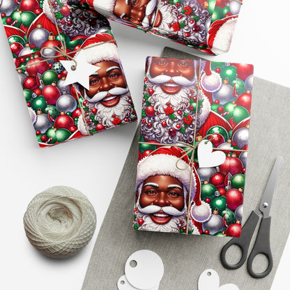 Christmas Cheer Wrapping Papers, Festive African American Santa Gift Wrap, HoliRosy Cheeks, Nose, Xmas Spirit Decor, P