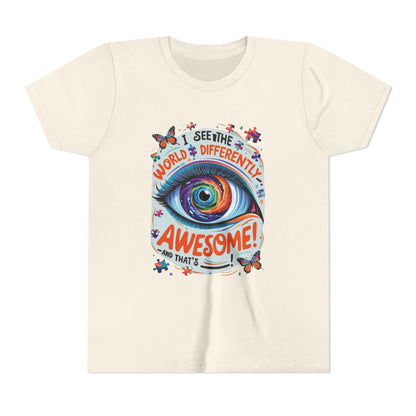 Autism Awareness Youth Tee, Eye Galaxy, Puzzle Pieces, Butterflies, Neurodiversity Shirt, Unique Perspective Clothing