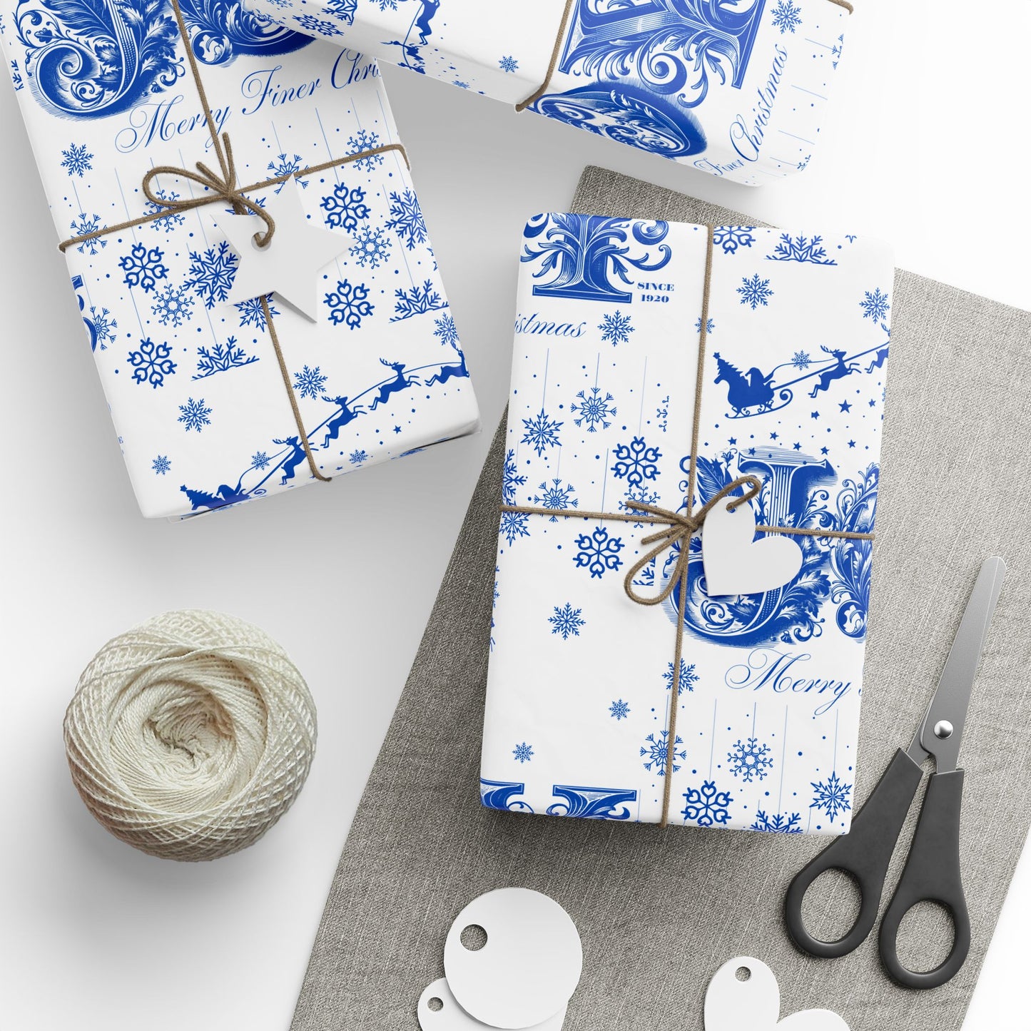 Wrapping Paper, Joy Since 1920 Zeta Inspired Christmas Gift Wrap, Royal Blue and White, Have a Merry Finer Christmas, Holiday