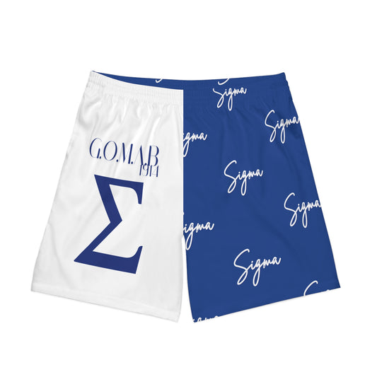 Beach Shorts Sigma Royal Blue and White All Over Print Elastic Men's Shorts
