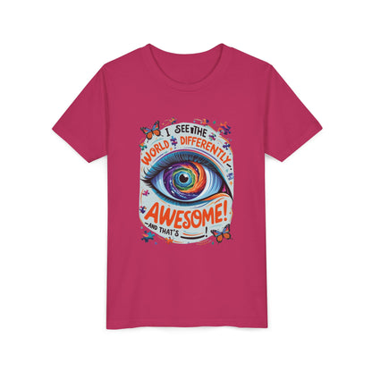 Autism Awareness Youth Tee, Eye Galaxy, Puzzle Pieces, Butterflies, Neurodiversity Shirt, Unique Perspective Clothing