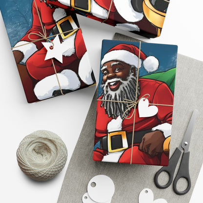 Gift Wrap-African American Inspired Santa on Sleigh