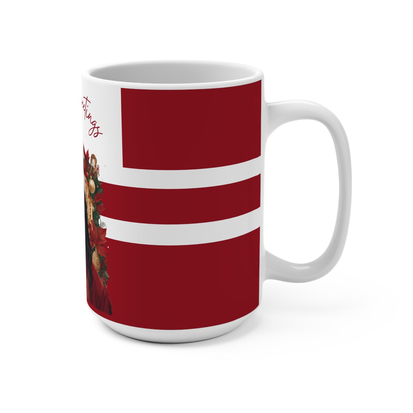 Mug 15oz Seasons Greetings African American-Inspired Santa