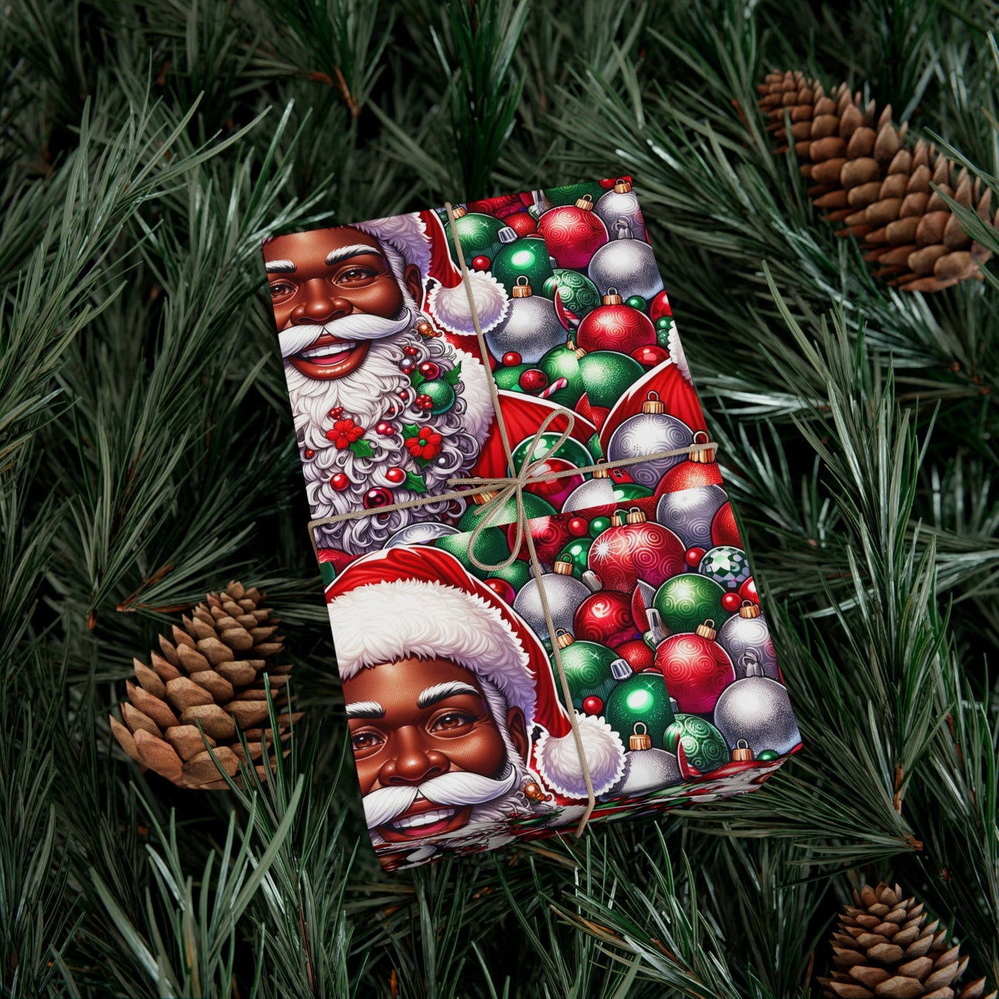 Christmas Cheer Wrapping Papers, Festive African American Santa Gift Wrap, HoliRosy Cheeks, Nose, Xmas Spirit Decor, P