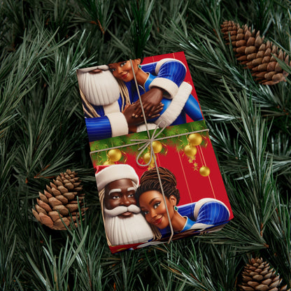 Wrapping Paper Black Santa and Mrs Hint of Ble