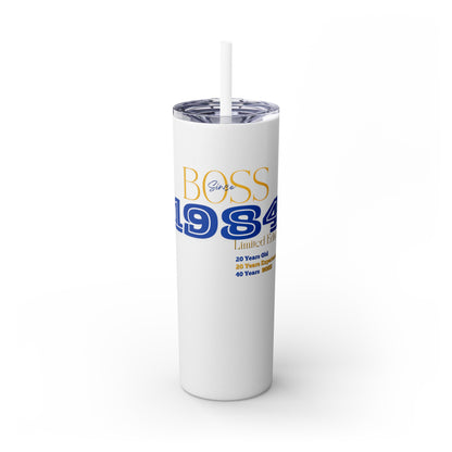 1984 Blue/Gold Skinny Tumbler with Straw, 20oz