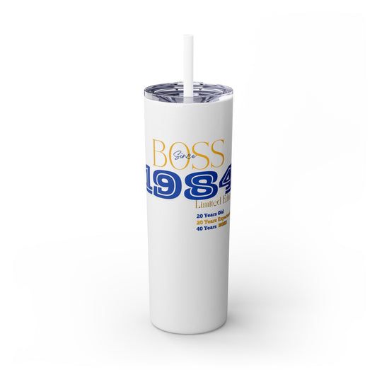 1984 Blue/Gold Skinny Tumbler with Straw, 20oz