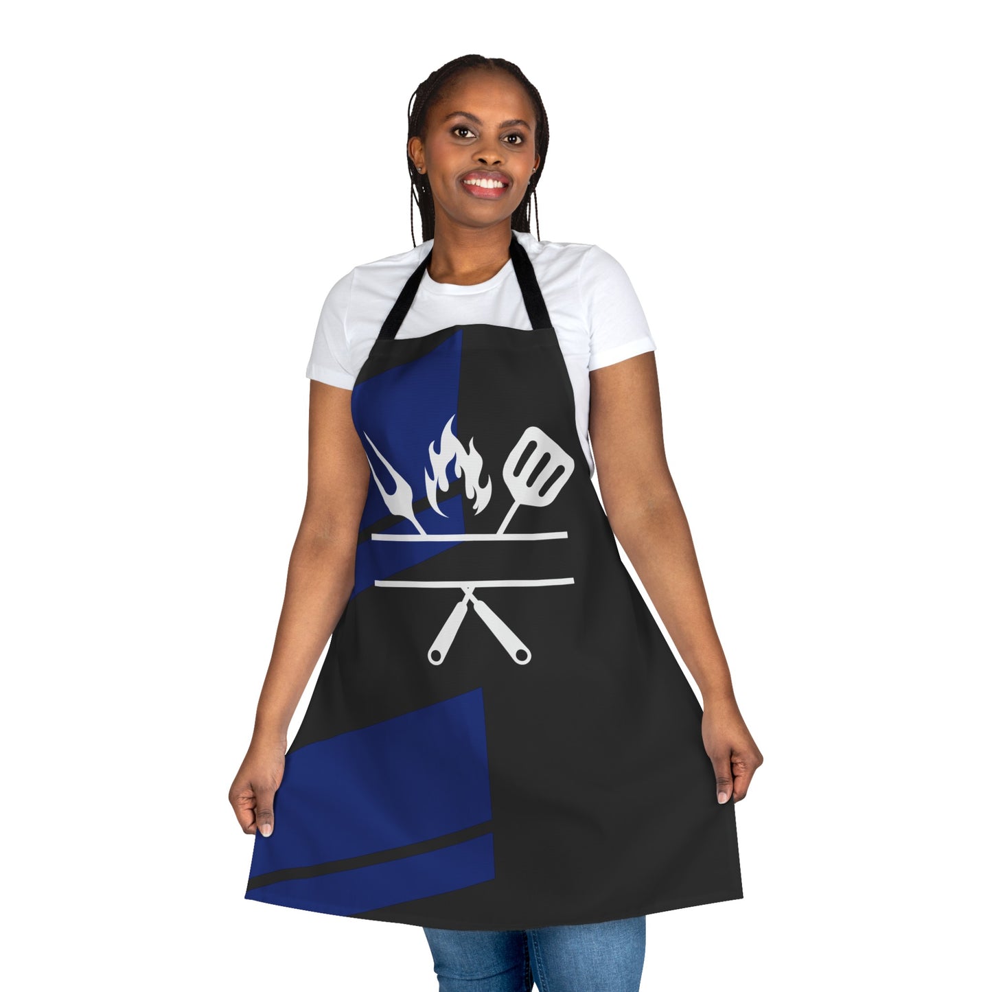 The Personalization Black/Blue Grill Apron, Color Strap