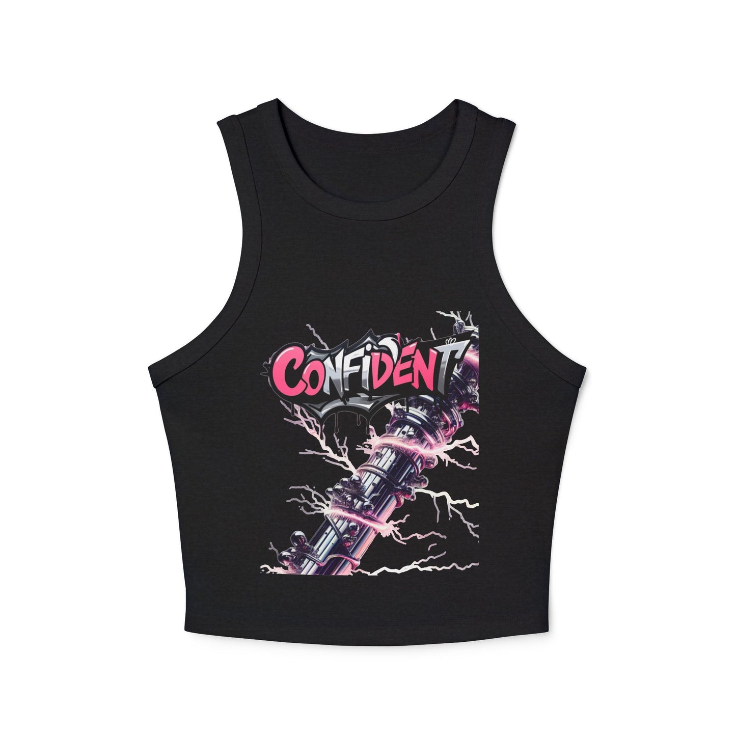 Racer Tank Top, 'CONFIDENT' Graphic Design, Edgy & Empowering Top, Casual Outings, Layering, Women's Tee, Graffiti Style