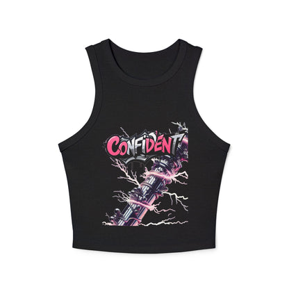 Racer Tank Top, 'CONFIDENT' Graphic Design, Edgy & Empowering Top, Casual Outings, Layering, Women's Tee, Graffiti Style