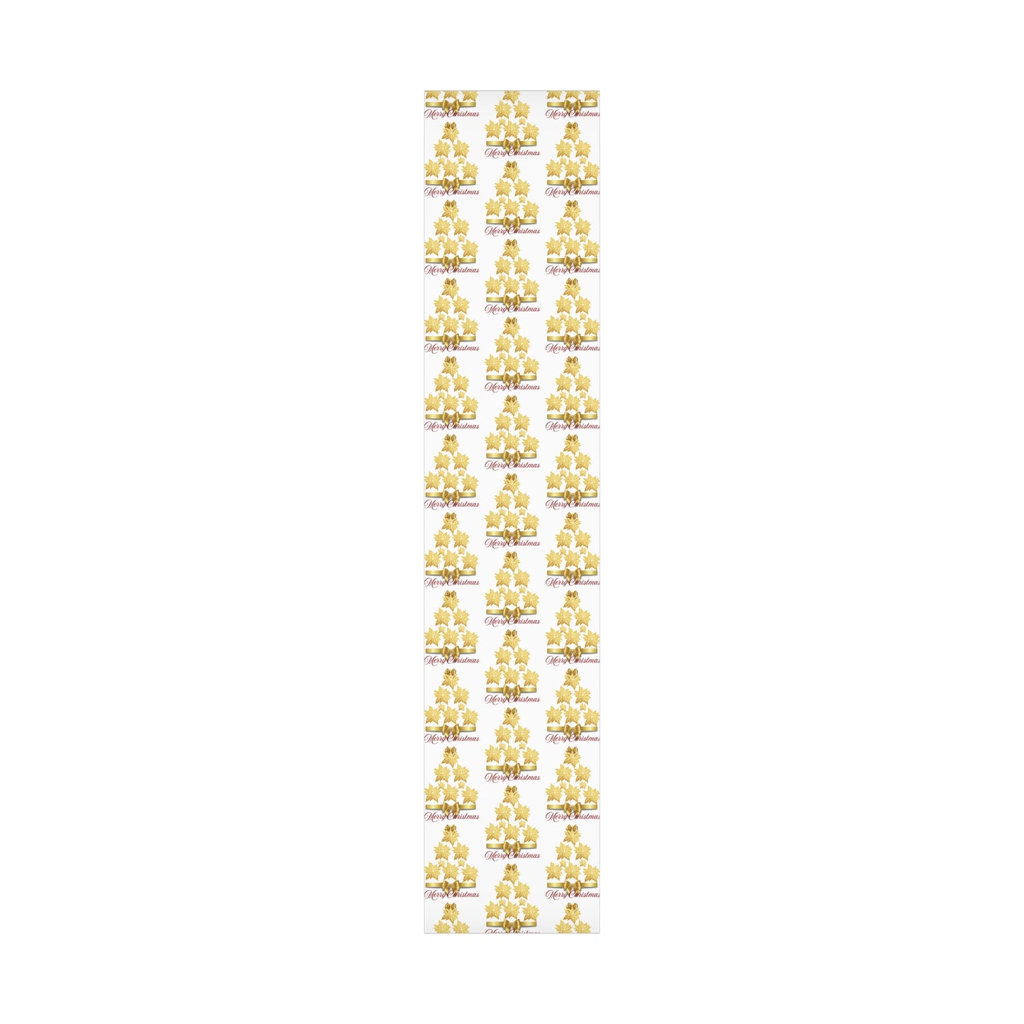 Wrapping Papers - Festive Golden Poinsettia Flowers Merry Christmas Gift Wrap Roll, Elegant White Gold Ribbon Accents,