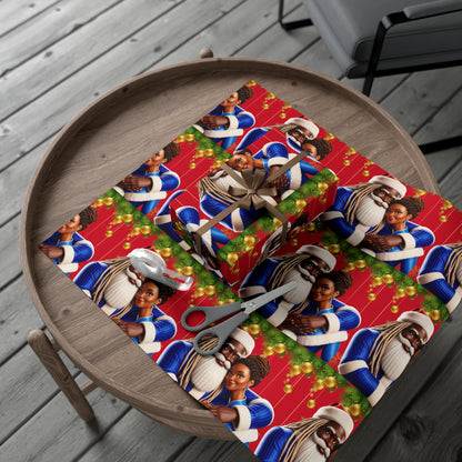Wrapping Paper Black Santa and Mrs Hint of Ble