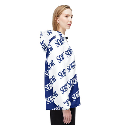 Windbreaker Jacket, Zeta Sorority -Soror Soror Graffiti, White Royal Blue, College Fashion Coat, Greek Life Outerwear