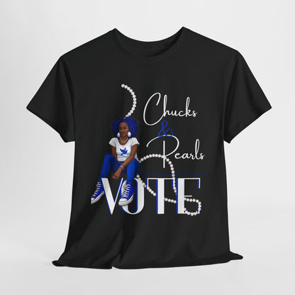 Unisex Heavy Cotton Tee - Chucks & Pearls Royal Blue and White Zeta Inspired Rock the Vote Shirt