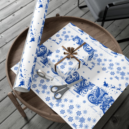 Wrapping Paper, Joy Since 1920 Zeta Inspired Christmas Gift Wrap, Royal Blue and White, Have a Merry Finer Christmas, Holiday