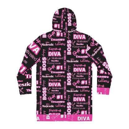 Hoodie Dress Diva Positive Affirmations Hot Pink and Black Statement Women's