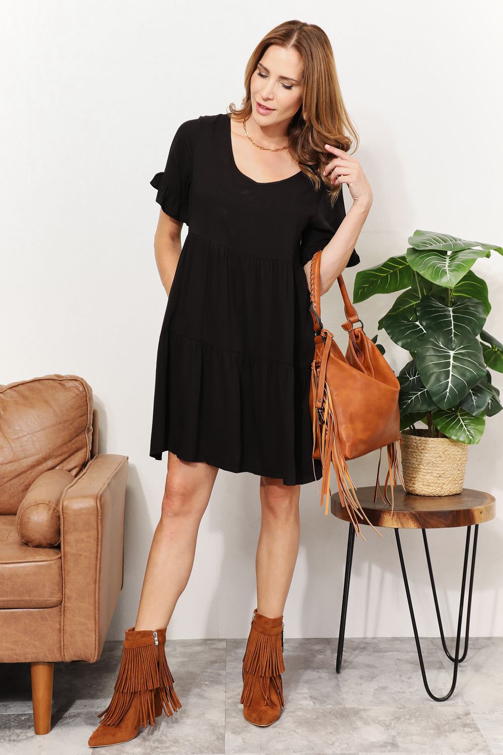 SHOMICO PU Leather Fringe Detail Shoulder Bag-VMA Specialties Boutique