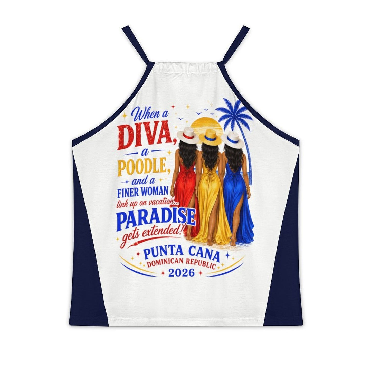 Paradise Just Got Extended! Design Women's Halter Tank Top- Black
